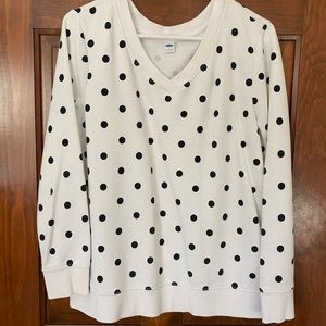 Old Navy white polka dot v-neck sweatshirt Large
